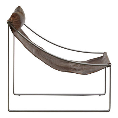 Hoxton Brown Leather Sling Chair with Iron Sledge Base