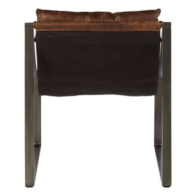 Hoxton Brown Leather Sling Chair with Iron Sledge Base