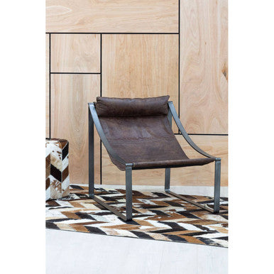 Hoxton Brown Leather Sling Chair with Iron Sledge Base