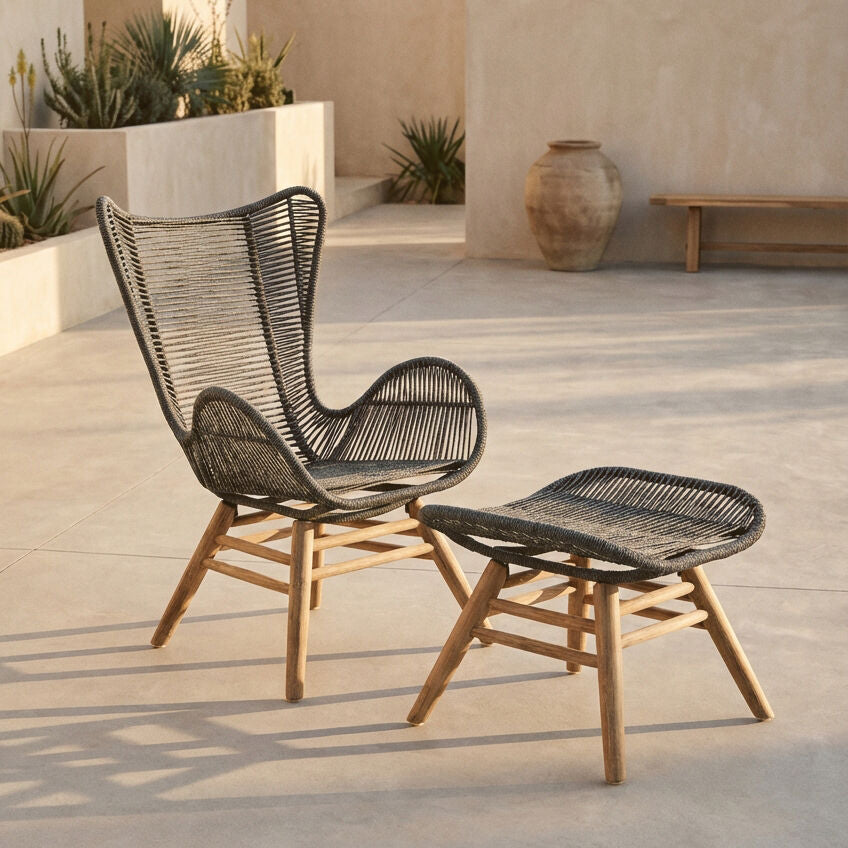 Sisal Grey Rope Lounge Chair and Footstool