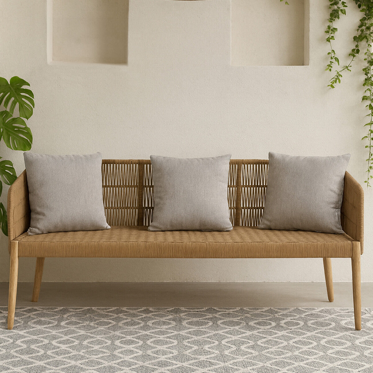 Opus Natural Woven Rope and Wood 3 Seater Sofa
