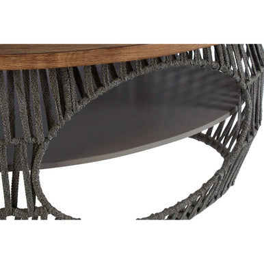 Grey Stone and Natural Wood Top Coffee Table with Rope Base, Opus