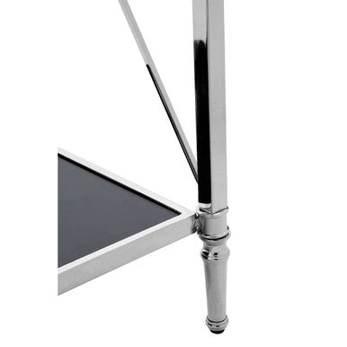 Black Mirrored Glass Two-Tier Console Table with Silver Nickel Finish Frame, Hoffmann