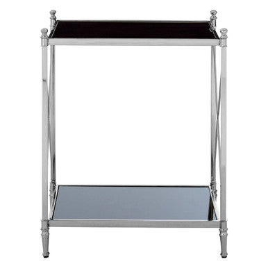 Silver 2 Tier Black Mirrored Glass Square Side Table, Hoffmann