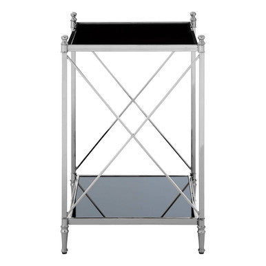 Silver 2 Tier Black Mirrored Glass Square Side Table, Hoffmann