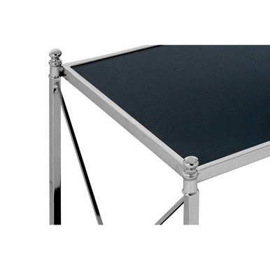 Silver 2 Tier Black Mirrored Glass Square Side Table, Hoffmann