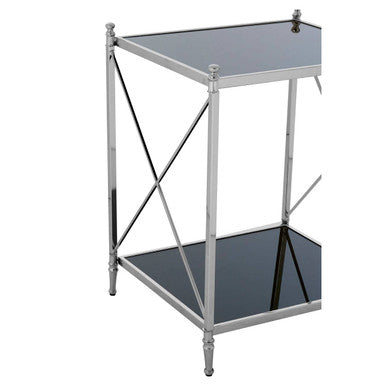Silver 2 Tier Black Mirrored Glass Square Side Table, Hoffmann