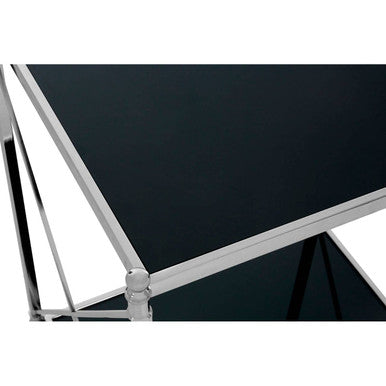 Silver 2 Tier Black Mirrored Glass Square Side Table, Hoffmann