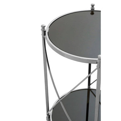 Black Mirrored Glass Two Tier Round Side Table, Hoffmann