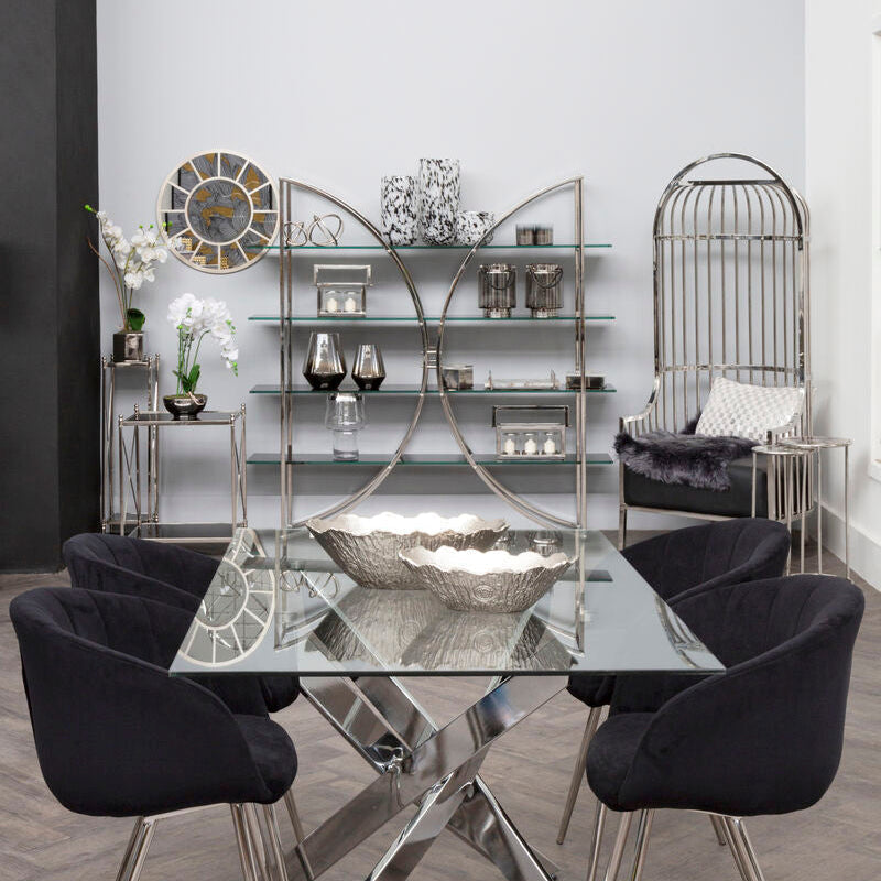 Hoffmann Black Mirrored Glass and Nickel Finish Plant Stand