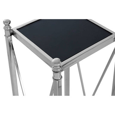 Hoffmann Black Mirrored Glass and Nickel Finish Plant Stand