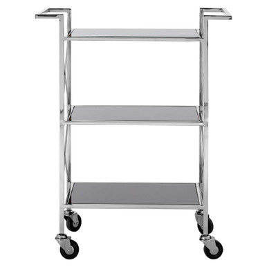 Black Mirrored Glass 3 Tier Trolley with Silver Finish, Hoffmann