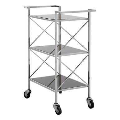 Black Mirrored Glass 3 Tier Trolley with Silver Finish, Hoffmann
