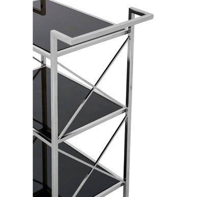 Black Mirrored Glass 3 Tier Trolley with Silver Finish, Hoffmann
