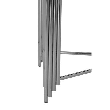 Black Granite Top Art Deco Console Table with Silver Finish X-Shaped Cross, Clarice