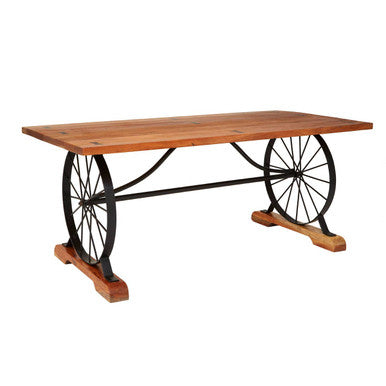 Rose Gold Solid Acacia Wood Dining Table with Bow-Shaped Inlay, Nandri
