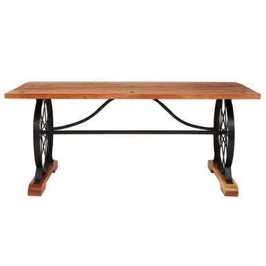 Rose Gold Solid Acacia Wood Dining Table with Bow-Shaped Inlay, Nandri