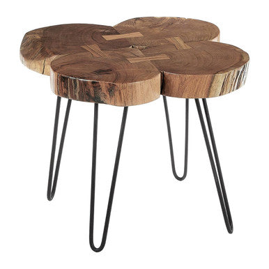 Natural Acacia Wood Slice Top Side Table with Black Metal Hairpin Legs, Nandri