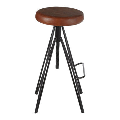 Nandri Brown Genuine Leather Stool with Smooth Finish