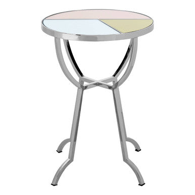 Round Side Table with Pastel Top and Silver Frame, Arbus