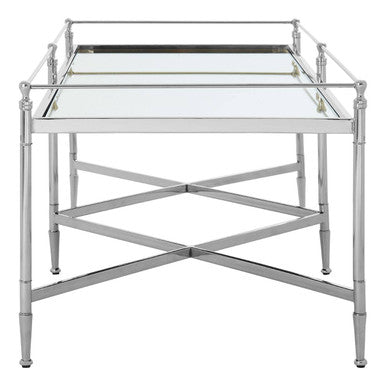 Mirrored Glass Coffee Table with Silver Cross Frame, Zach