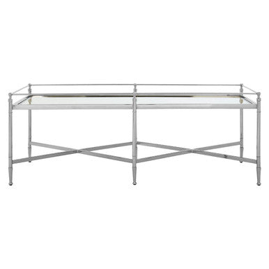 Mirrored Glass Coffee Table with Silver Cross Frame, Zach