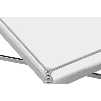 Mirrored Glass Coffee Table with Silver Cross Frame, Zach