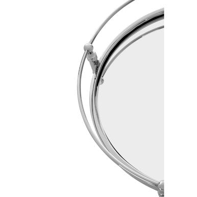 Round Mirrored Glass Side Table with Silver Cross Frame, Zach