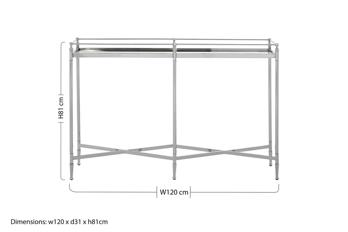 Mirrored Glass Console Table with Silver Cross Frame, Zach