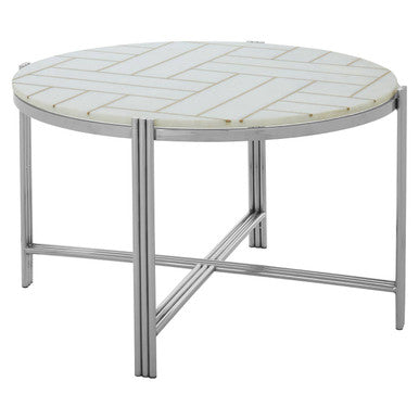 White Marble Top Coffee Table with Gold Detail and Silver Finish Frame, Eva