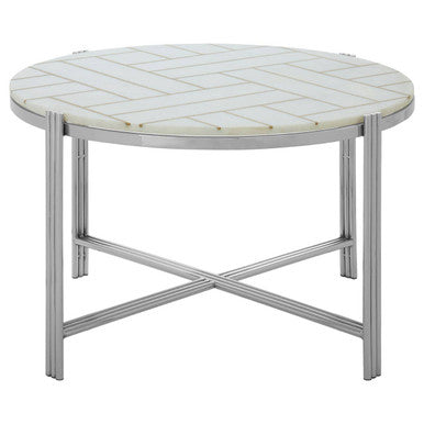 White Marble Top Coffee Table with Gold Detail and Silver Finish Frame, Eva