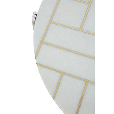 White Marble Top Coffee Table with Gold Detail and Silver Finish Frame, Eva