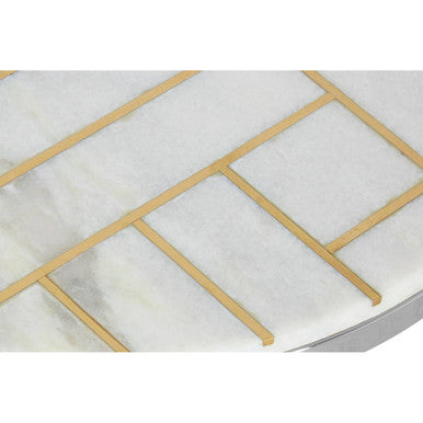 White Marble Top Side Table with Gold Detail and Silver Finish Frame, Eva