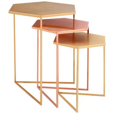 Assorted Gold Brass Bronze Set of 3 Nesting Tables with Iron Frames, Templar