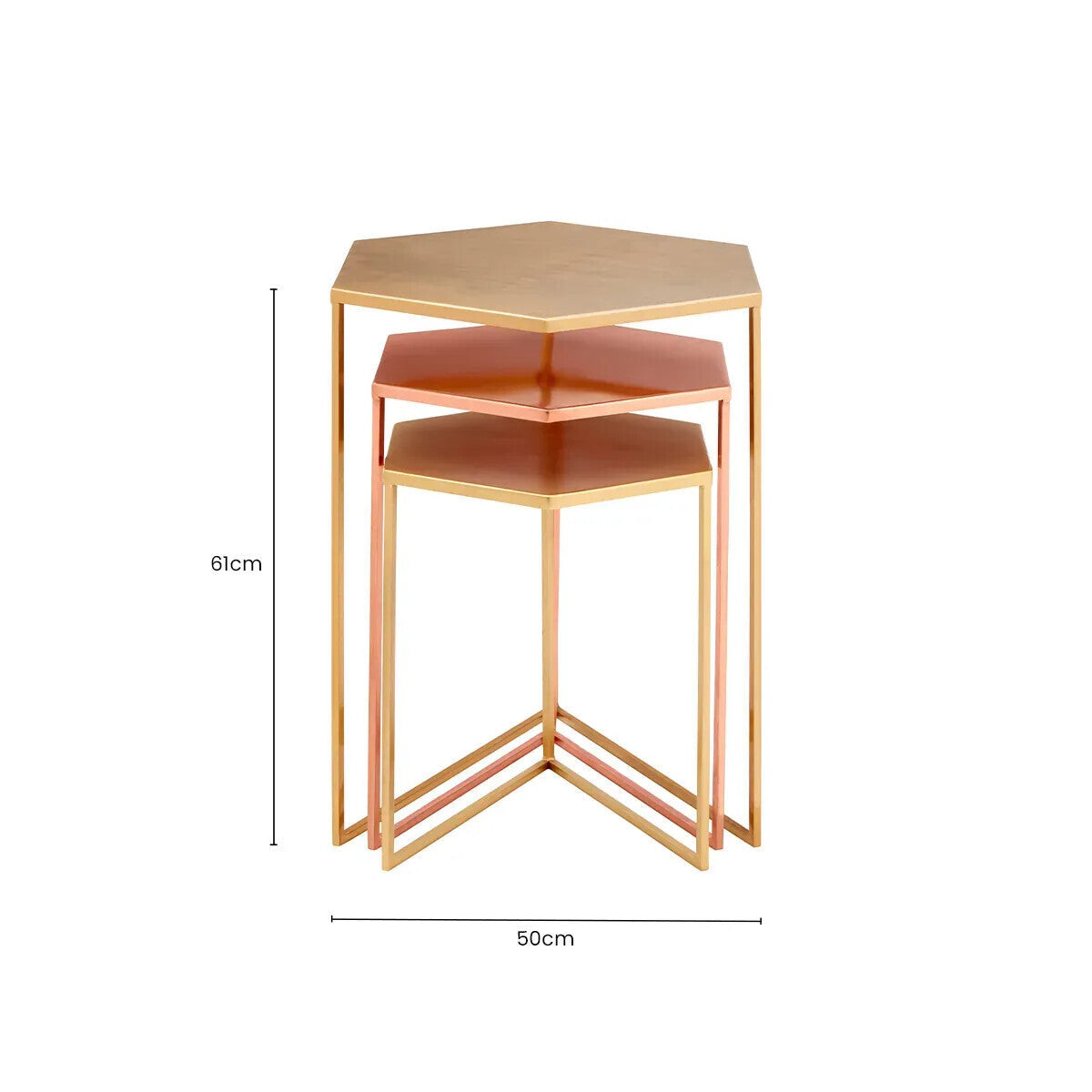 Assorted Gold Brass Bronze Set of 3 Nesting Tables with Iron Frames, Templar