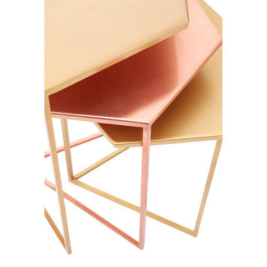 Assorted Gold Brass Bronze Set of 3 Nesting Tables with Iron Frames, Templar