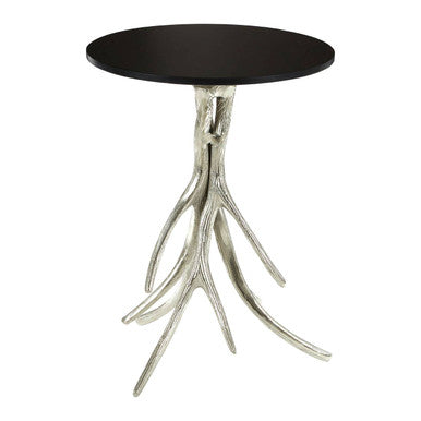 Antler Black Marble Side Table with Nickel Antler Base