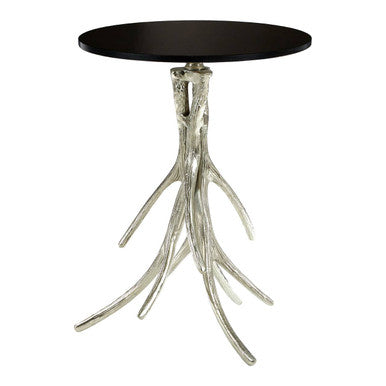Antler Black Marble Side Table with Nickel Antler Base