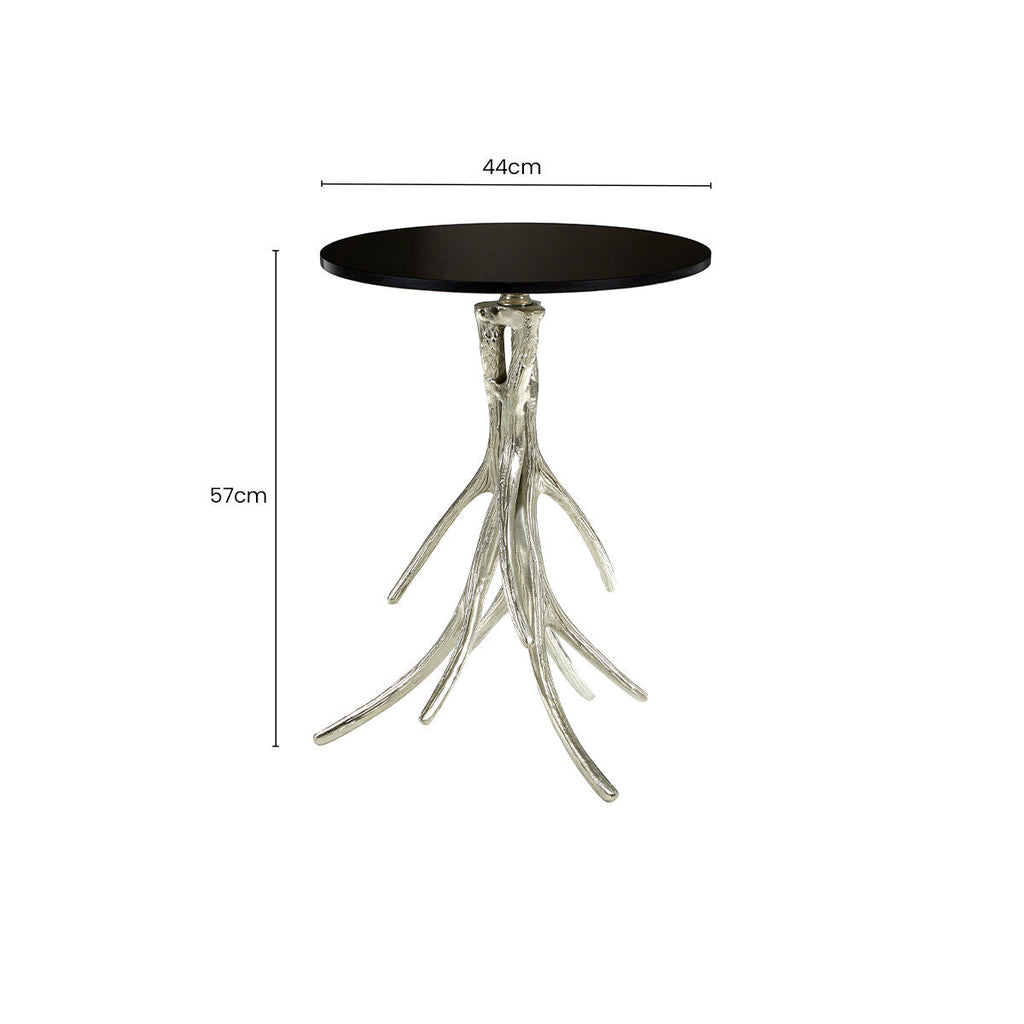 Antler Black Marble Side Table with Nickel Antler Base
