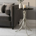 Antler Black Marble Side Table with Nickel Antler Base
