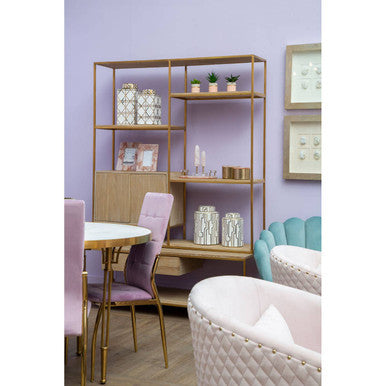 Modica Oak Wood and Gold Finish Shelf Unit