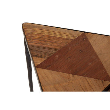 Black and Brown Elm Wood Set of 3 Triangular Nesting Tables with Black Iron Legs, Elmo