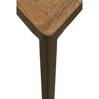 Black and Brown Carved Elm Wood Set of 3 Triangular Tables with Black Iron Legs, Elmo