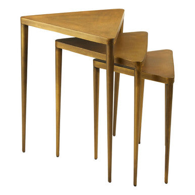 Gold Finish Snug Design Set of 3 Triangular Nesting Tables, Compo