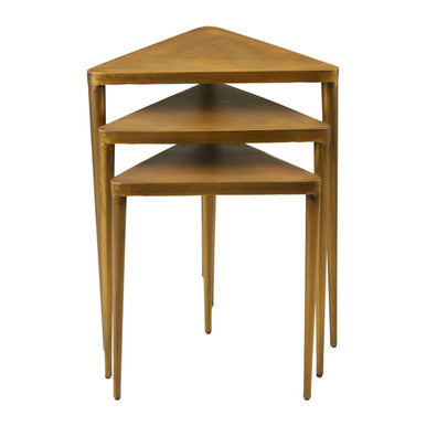 Gold Finish Snug Design Set of 3 Triangular Nesting Tables, Compo