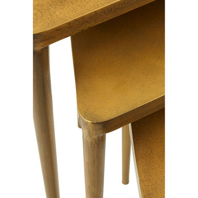 Gold Finish Snug Design Set of 3 Triangular Nesting Tables, Compo