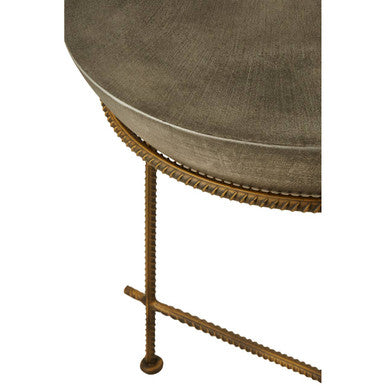 Silver Textured Concrete Bowl Top Side Table with Iron Three Leg Base, Compo