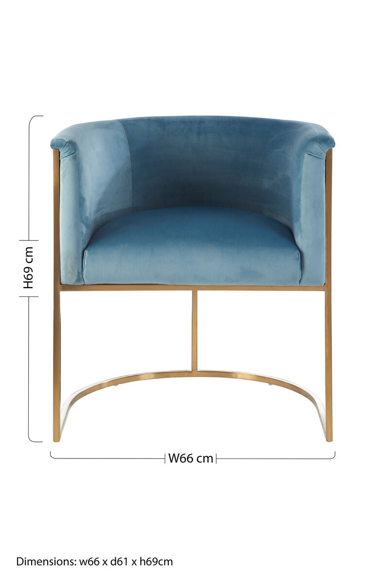 Mias Blue Velvet Chair with Gold Finish Base