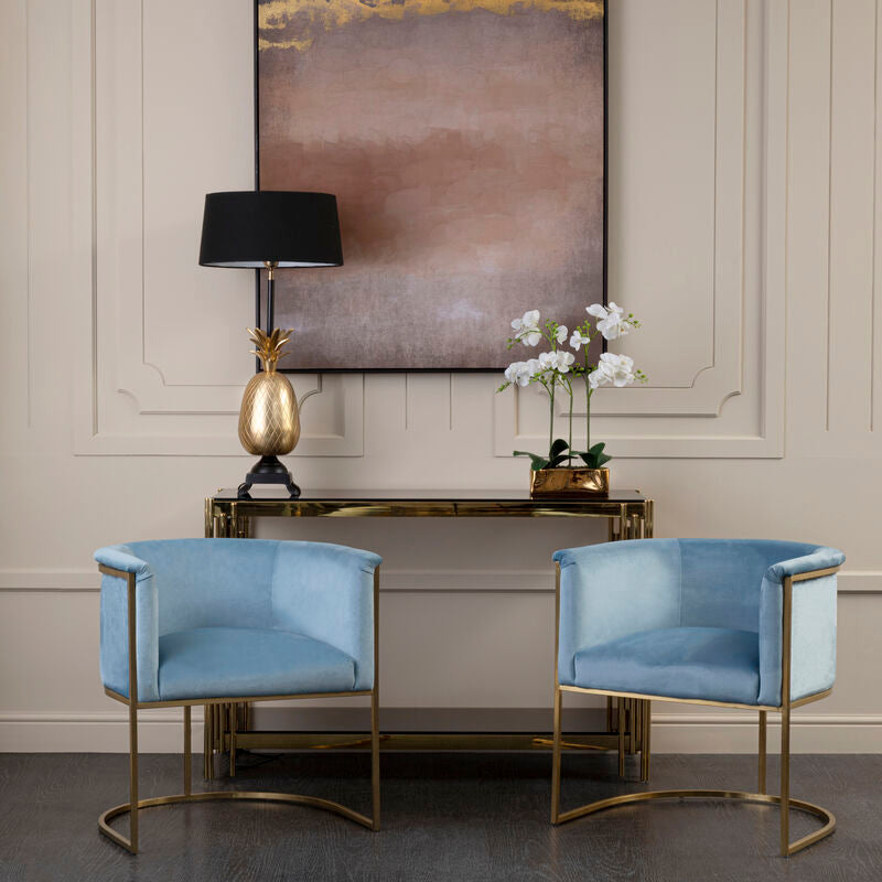 Mias Blue Velvet Chair with Gold Finish Base