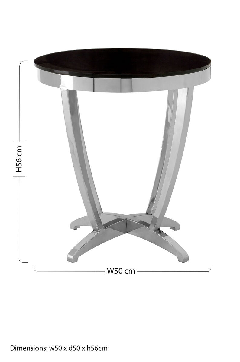 Black and Silver Contemporary Luxe Side Table with Tempered Glass Top, Yasmin